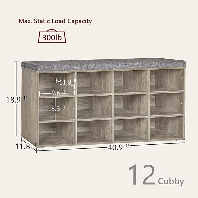 DINZI LVJ Shoe Bench, 12 Cubbies Shoe Organizer - Image 3