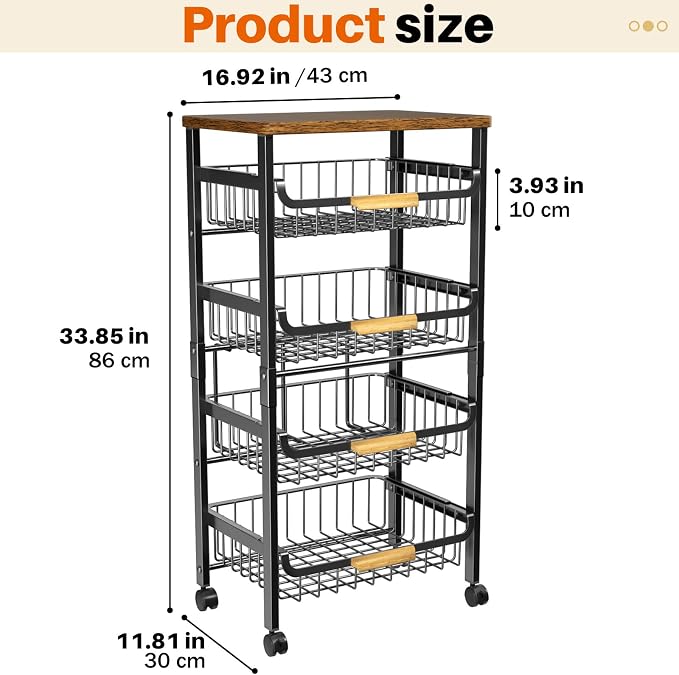 5-Tier Rolling Utility Cart, Kitchen Storage Cart - Image 3