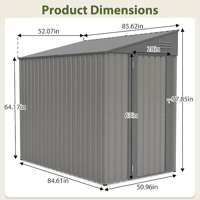 4x7 FT Outdoor Storage Shed, Lean to Lockable Metal Garden Shed Steel - Image 2