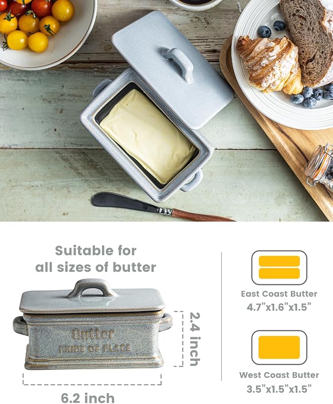 Butter Dish with Lid, Ceramic Butter Holder Container Large Butter Dish - Image 2