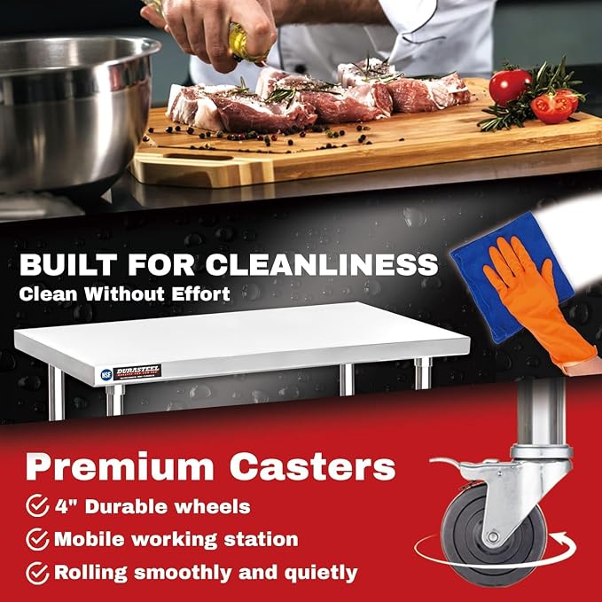 DuraSteel 30x12 NSF Stainless Steel Cart Work Table - Image 5