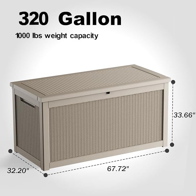 320 Gallon Outdoor Deck Box, Storage Lockable Waterproof Patio Furniture - Image 2