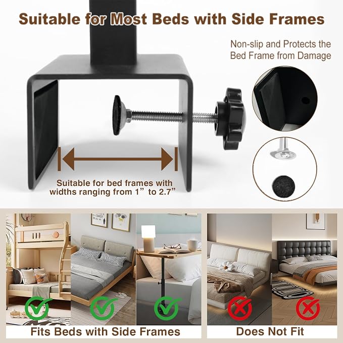 Bedside Shelf for Bed, Height-Adjustable Clip On Bedside Table, Overbed Table - Image 5