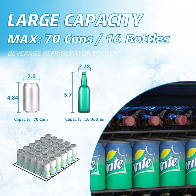 1.6 Cubic Feet Mini Fridge, 70 Can Freestanding Beverage Refrigerator - Image 5