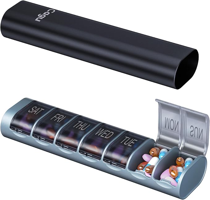 Weekly Pill Organizer, 7-Day Aluminum Case by Cagu