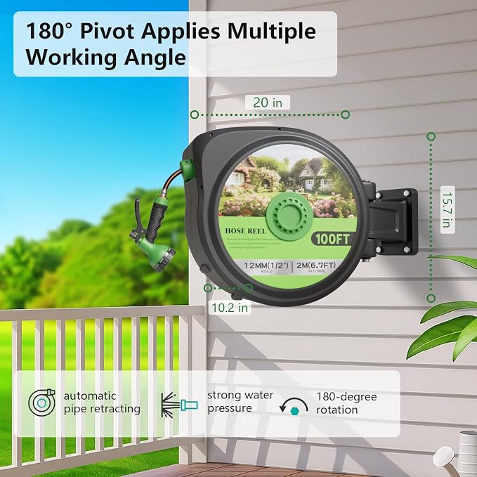 Automatic Retractable Garden Hose Reel 1/2 Inch x 100ft - Image 3