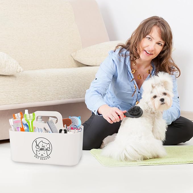 Minimalist White Dog Cat Grooming Supplies Organizer, Portable Caddy - Image 7