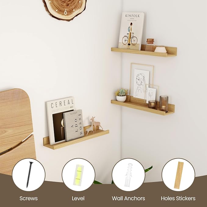 Axeman Floating Shelves for Wall | Picture Ledge Shelf Set of 2 | Rustic Oak - Image 5