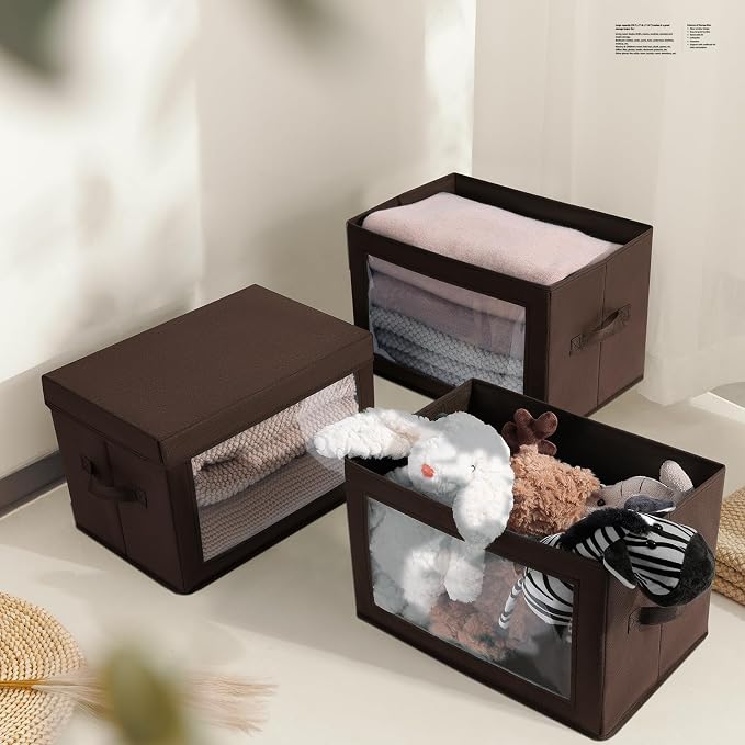 Brown Fabric Storage Bins with Lids - Image 5