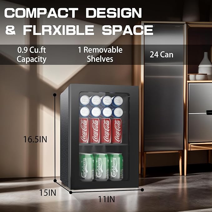 Compact Beverage Refrigerator, 24 Can/0.9 Cubic Feet Fridge - Image 5