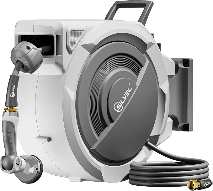 SILVEL Retractable Garden Hose Reel – 5/8 in x 75FT Heavy Duty Automatic Hose by SILVEL