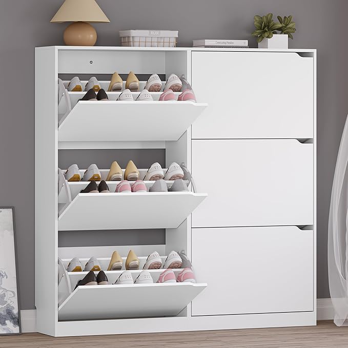 Shoe Cabinet with 6 Flip Drawers, Slim Narrow Shoe Storage Cabinet, by BORNOON