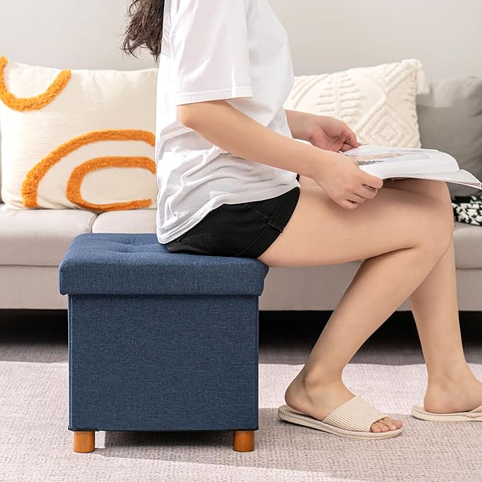 PINPLUS Storage Ottoman Cube, Foldable Fabric Footrest, Comfortable Seat - Image 4
