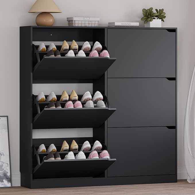 Shoe Cabinet with 6 Flip Drawers, Slim Narrow Shoe Storage Cabinet, by BORNOON