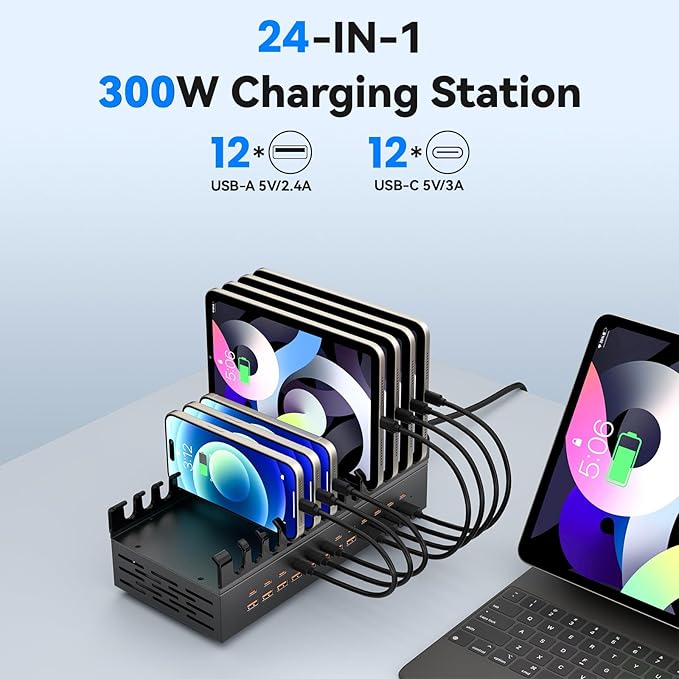 300W Charging Station for Multiple Devices, ALI SEA 24 Port USB C Fast Charging - Image 2