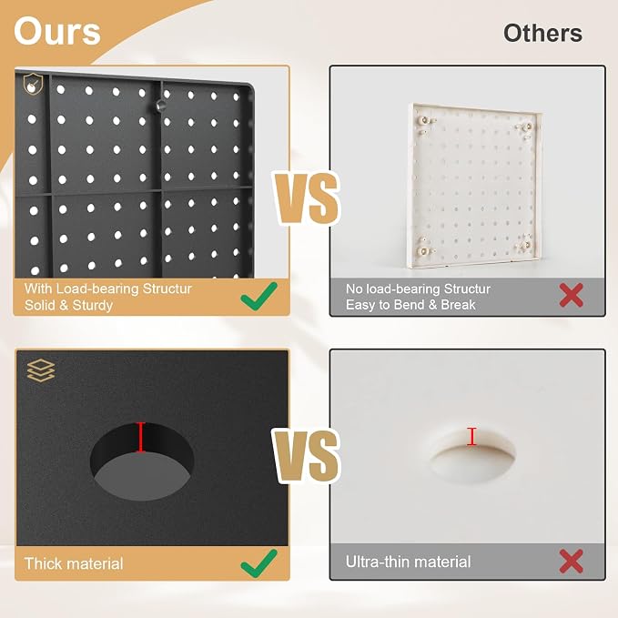 FZK PegBoard, 4 Pack Peg Board, ABS Black Pegboard, Pegboard Wall Organizer - Image 4
