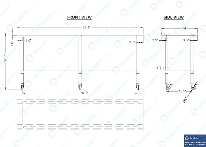 AmGood 24" x 84" Stainless Steel Work Table - Image 4