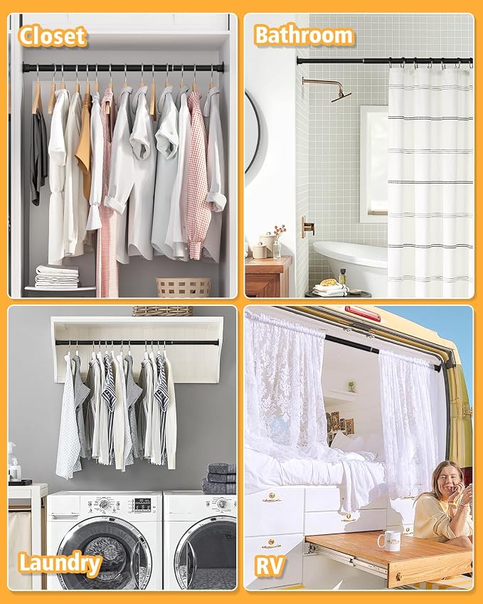 Closet Rod, 17 to 76 Inch Heavy Duty Adjustable Metal Clothing Rack - Image 6