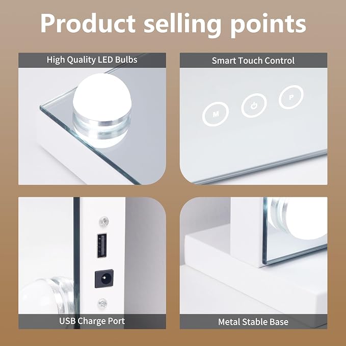 Vanity Mirror with Lights Lighted Makeup Mirror with Dimmable LED Bulbs - Image 6