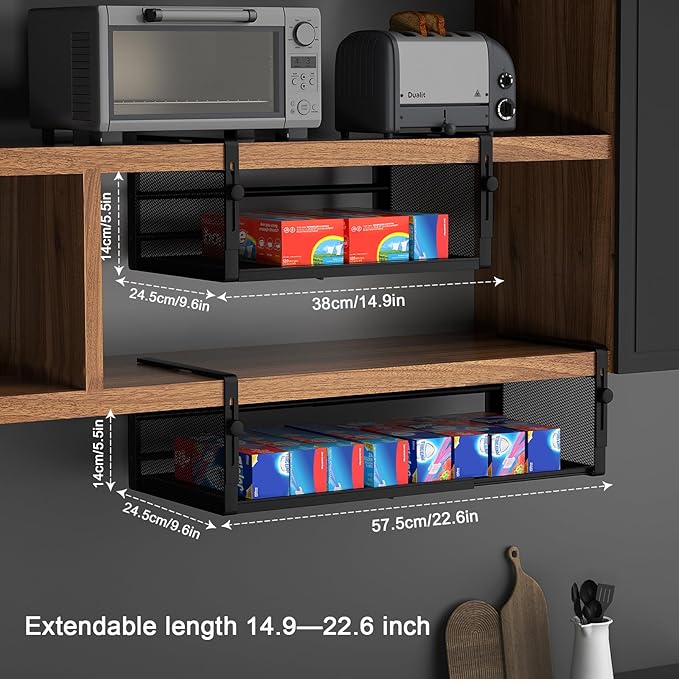2Pack Under Shelf Basket, Adjustable Hanging Under Cabinet Shelf Storage - Image 2