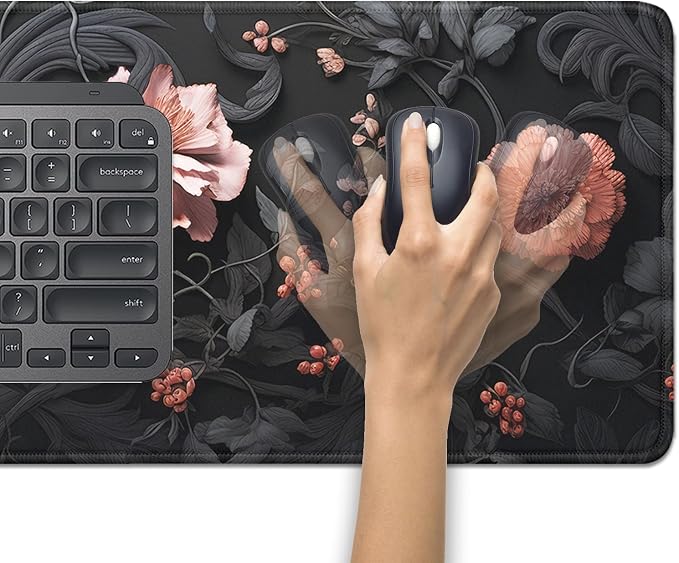 Black Art Flowers Mouse Pad, Large Vintage Floral Mousepad Desk Pad - Image 5