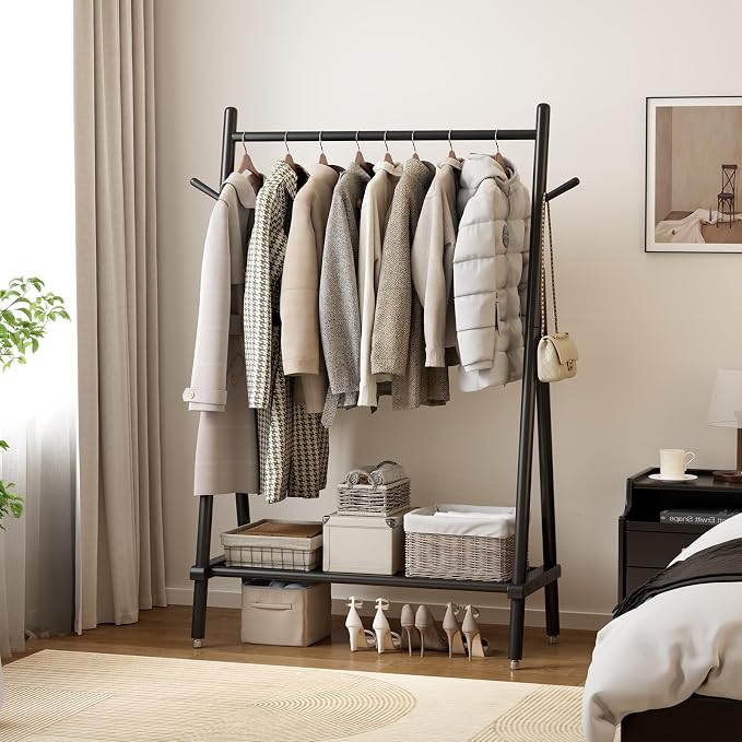 Solid Wood Clothing Rack, Rolling Clothes Rack - Image 2