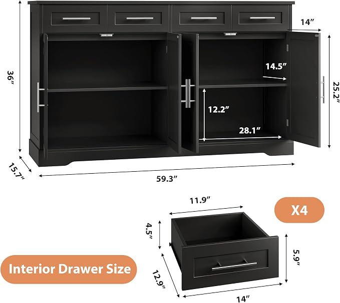 HOSTACK 60" Large Buffet Sideboard - Image 3