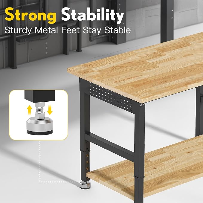 96” Adjustable Work Bench, 2-Layer Heavy Duty Workbench, 6000 LBS Capacity - Image 7