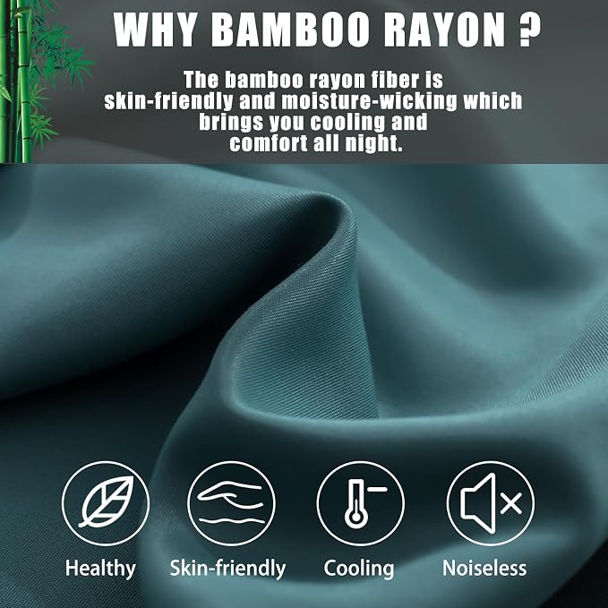 Teal Pillow Cases Standard Size 2 Pack, Bamboo Rayon Cooling Pillowcases - Image 3