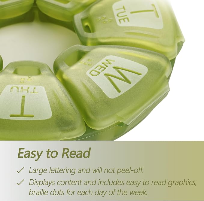 Round Weekly Pill Organizer, TPU Rubberized, Travel Pill Container 7 Day - Image 5