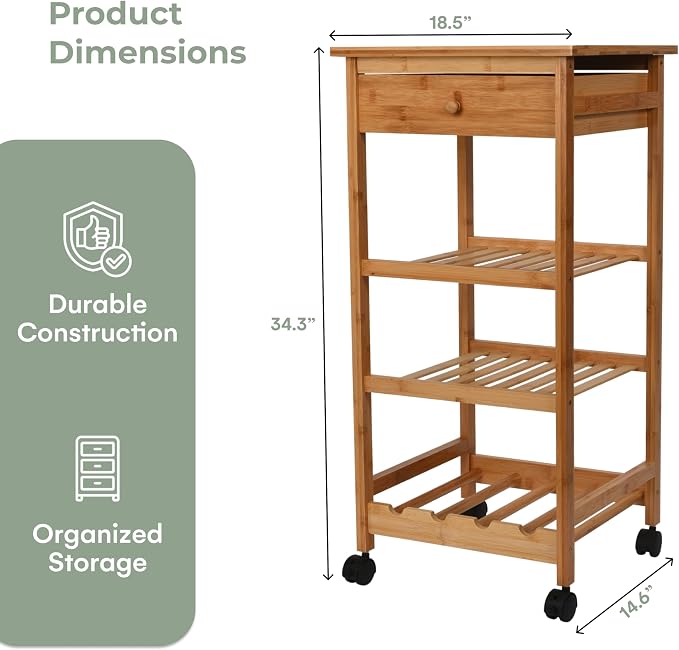 Hallops Kitchen Cart with Drawer and Basket - Image 3