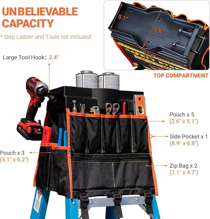 Ladder Organizer with Tool Bag and Slide-Out Tray, High Storage Capacity - Image 5