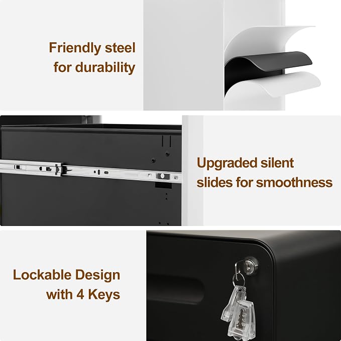 2 Drawer File Cabinet with Lock and 4 Keys, Mobile Metal Filing Cabinet - Image 9