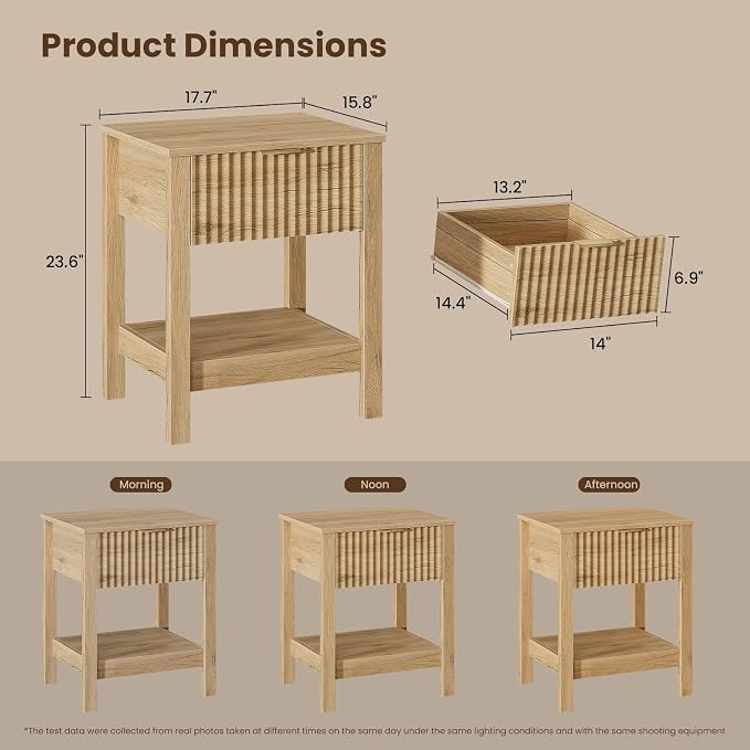 Fluted Night Stand with Golden Handle, Bedside Table with Storage Shelf - Image 3