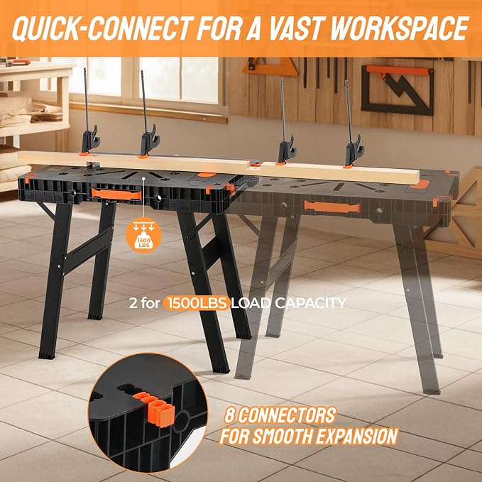 TLGREEN Folding Work Table, 2 Pack, Express Portable Workbench Set of 2 - Image 3