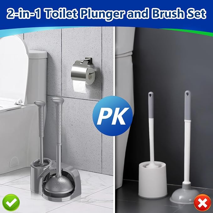 Toilet Brush and Plunger Set: 2-in-1 Heavy Duty Toilet Plunger and Bowl Brush - Image 2