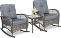 VIVIJASON 3-Piece Outdoor Conversation Bistro Set, Patio Wicker Rocking Chairs by VIVIJASON