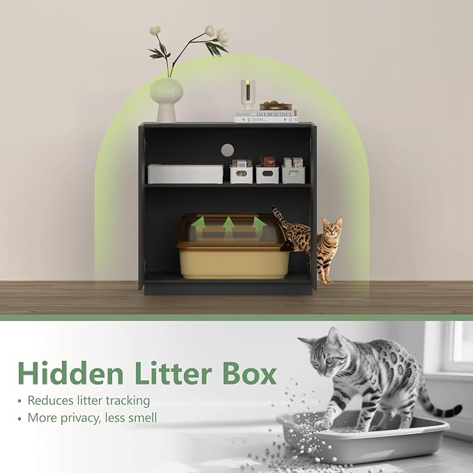 Large/Tall Litter Box Enclosure, Modern Wooden Litter Box Furniture - Image 3
