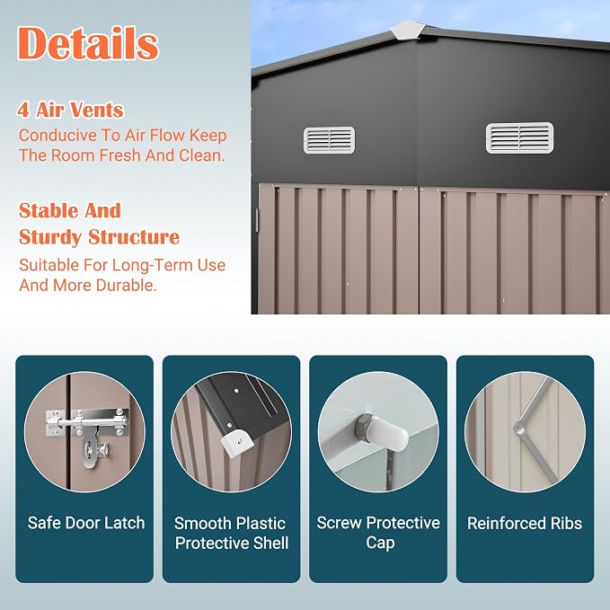 10x12 FT Metal Storage Shed - Image 8