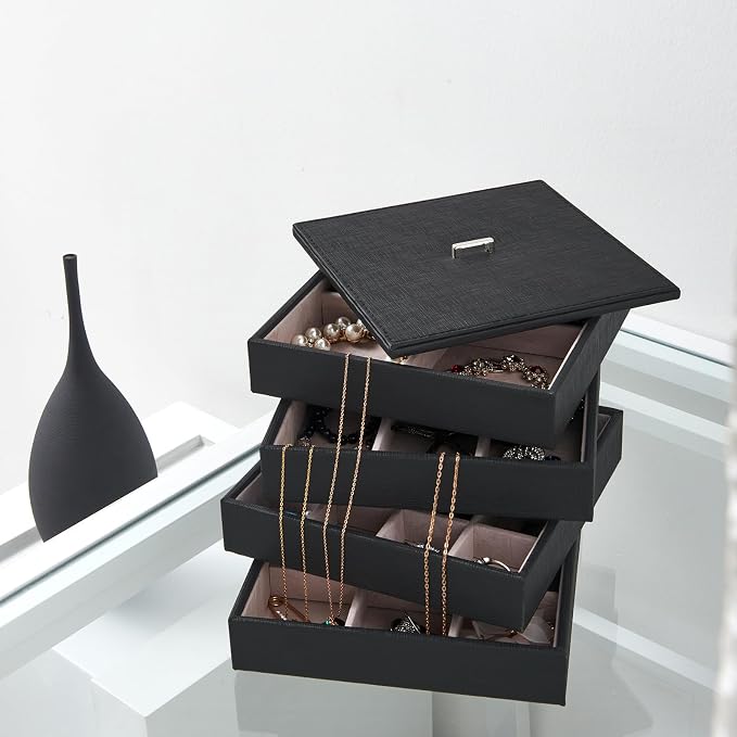 BEWISHOME Jewelry Organizer Tray Stackable Earring Storage Trays - Image 2