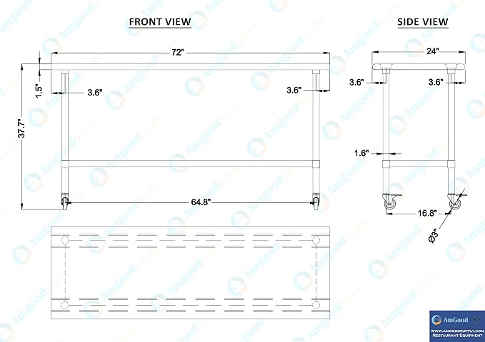AmGood 24" x 72" Stainless Steel Work Table - Image 4