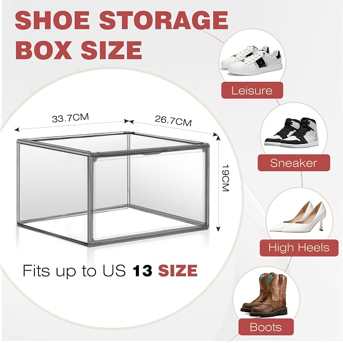 10 Pack Large Clear Shoe Box Shoe Storage Organizer - Image 2