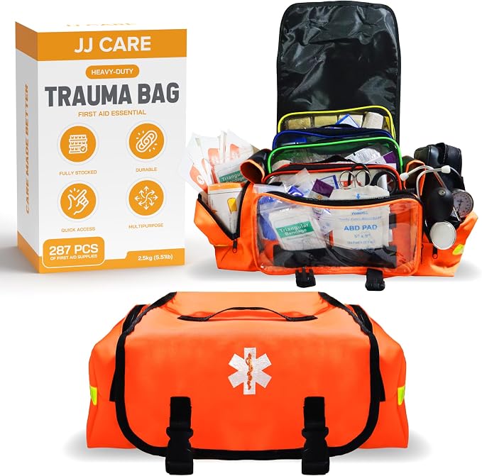 JJ CARE Trauma Bag, Fully Stocked EMT Medical Bag by JJCARE