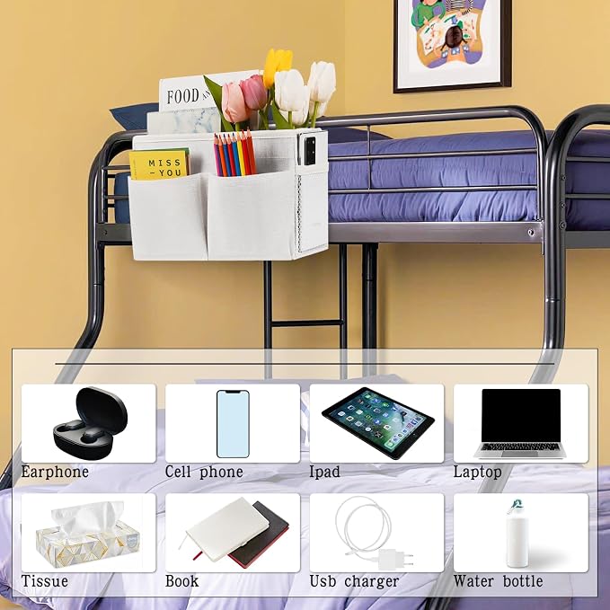 Bedside Caddy White Bedside Hanging Storage Basket Bed Caddy - Image 3