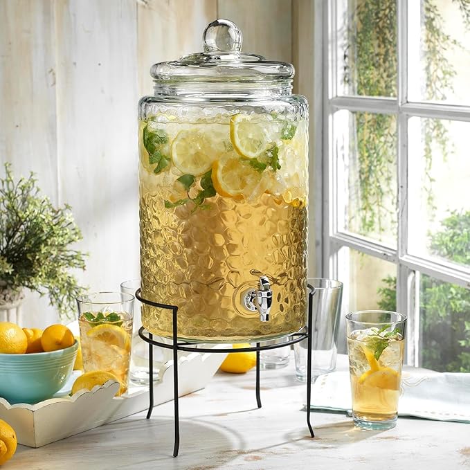 HC Classic Hammered Glass Ice Cold Beverage Drink Dispenser - Image 2