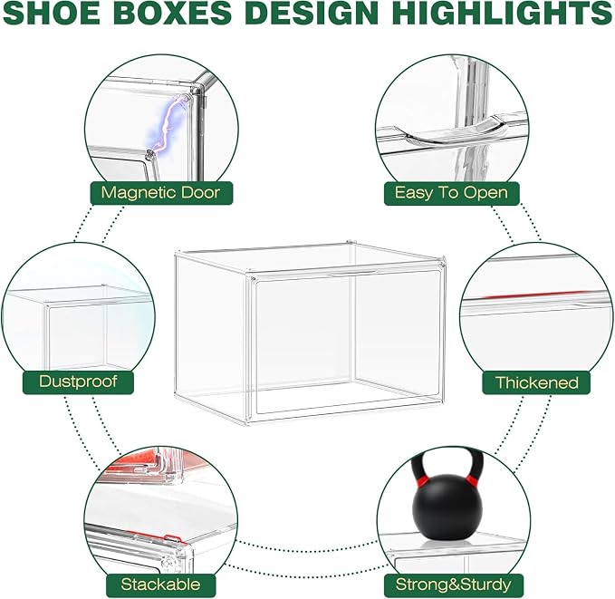 6 Pack X-Large Acrylic Display Case, Size 14 Clear Shoe Box Stackable Sneaker - Image 3