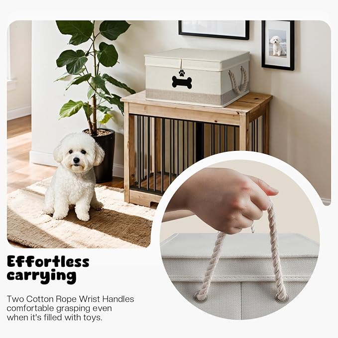 Dog Toy Basket with Double-Open Lid, Divided Dogs Basket - Image 4