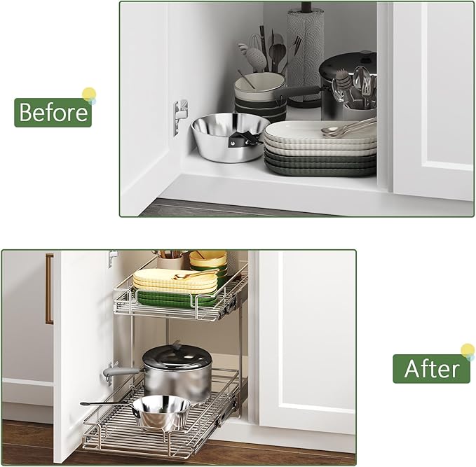 2 Tier Individual Pull Out Cabinet Organizer 12½" W x 21½" D, Heavy Duty - Image 8