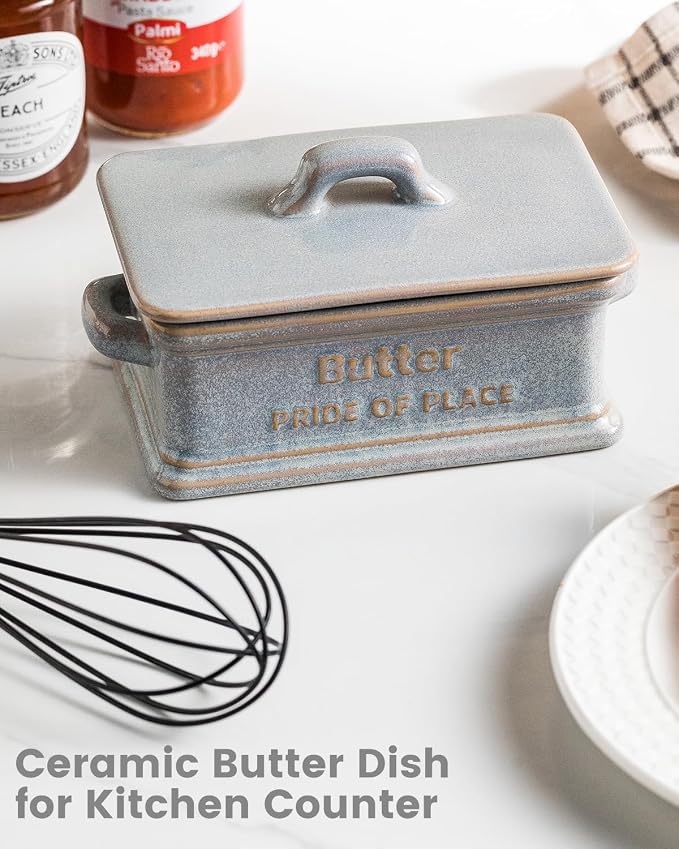 Butter Dish with Lid, Ceramic Butter Holder Container Large Butter Dish - Image 4