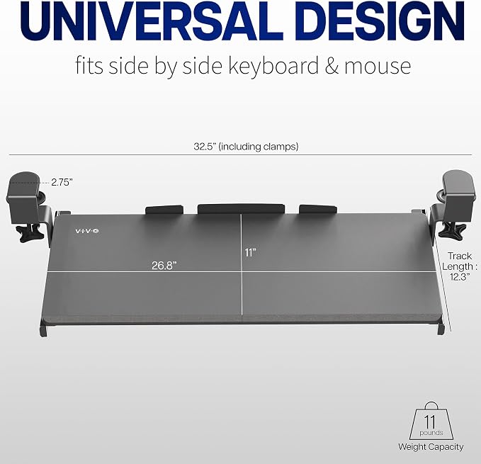 VIVO Large Clamp-on Computer Keyboard and Mouse Under Desk Slider Tray - Image 8